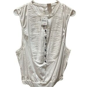 FREE PEOPLE Pintuck Sleeveless/Collarless Button-Front Bodysuit NWT, SZ Large